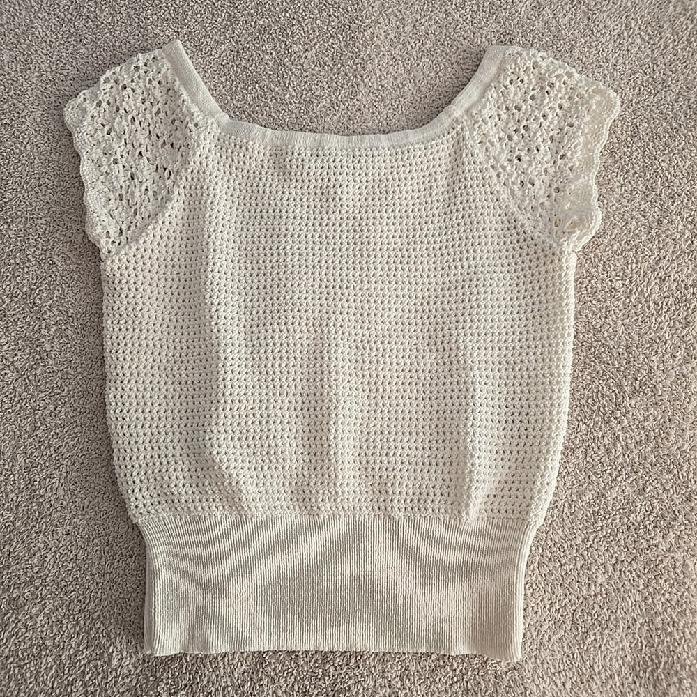 White House Black Market Open Stitched Banded Waist Sweater Top Sz S White